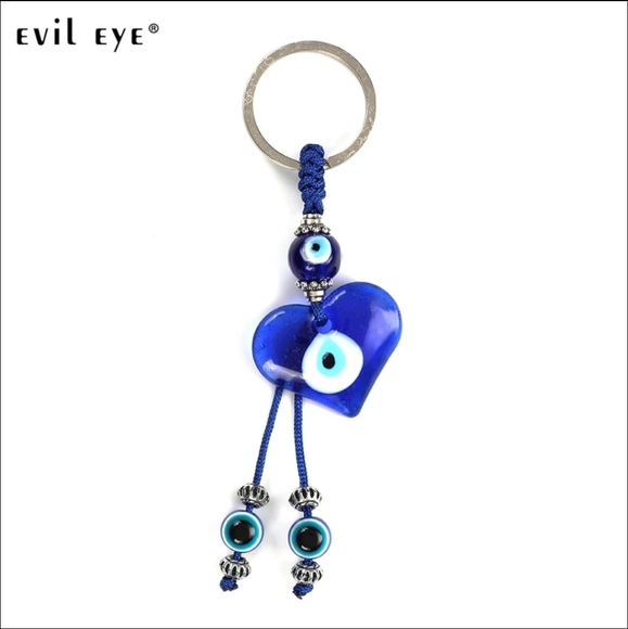 Heart shaped evil eye keyring keychain - Picture 1 of 9